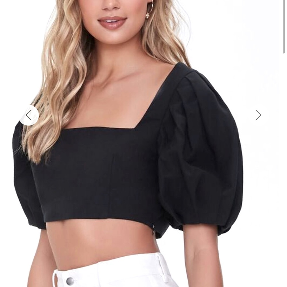 Black puff sleeve off shoulder crop top
